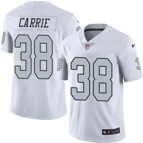 Nike Raiders #38 T.J. Carrie White Men's Stitched NFL Limited Rush Jersey - Click Image to Close